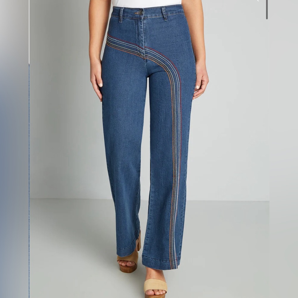 ModCloth Rainbow Stitch Wide Leg Jeans Size 16W New With Tags